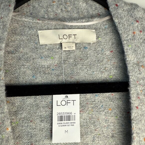 Loft Long Duster Coatigan NWT Open Front Pockets Rainbow Speckled Gray Size M - Picture 6 of 9